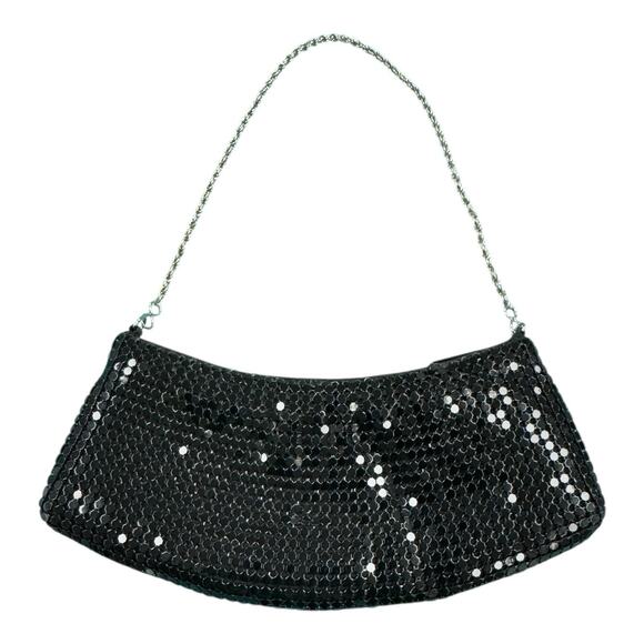 Le Regale Handbags - Vintage La Regale Black Metal Sequined Clutch Evening Bag Silver Chain Strap